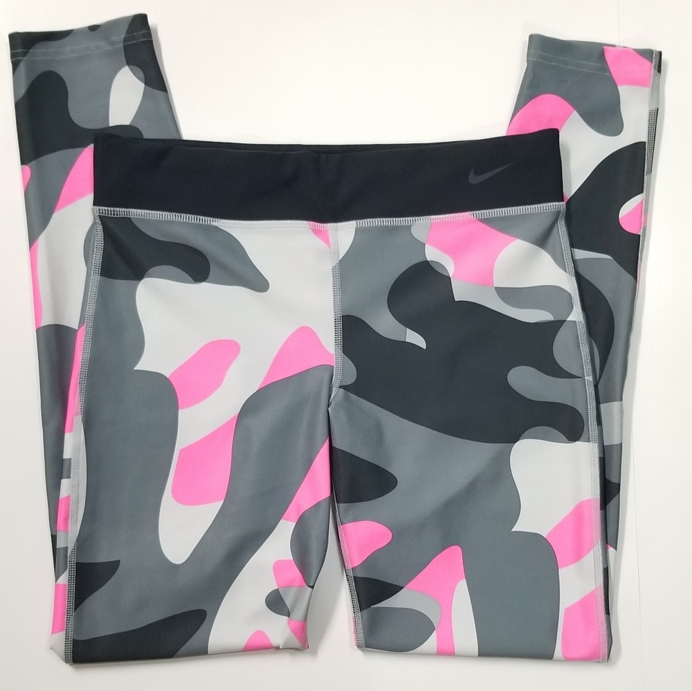 NIKE Girls XL gray and pink camo dri fit leggings
